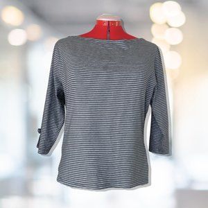Royal Monk - Gray and White Striped Shirt 3/4 Bow Slit Sleeve Top - Size XL